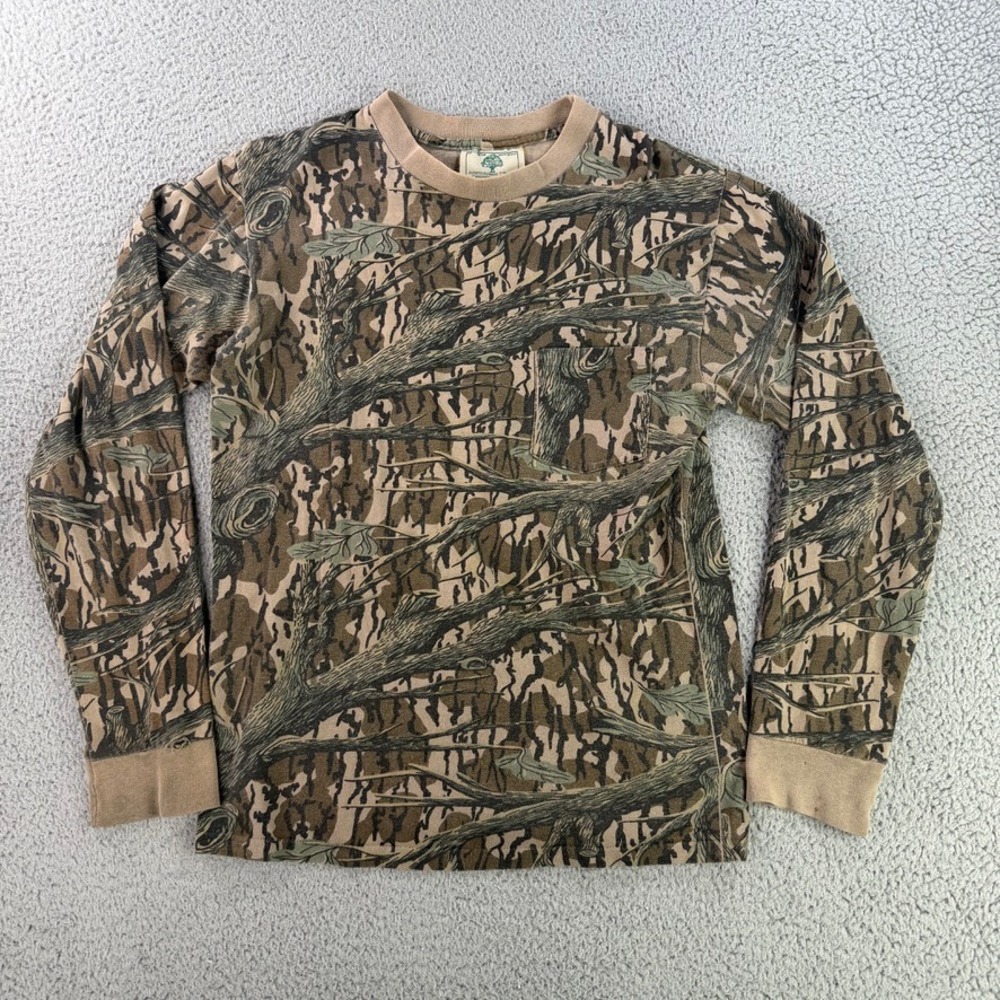 Vintage Mossy Oak Shirt Mens M Camo Treestand Long Sleeve Pocket Tee Made In USA